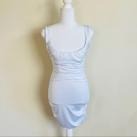 White Ruched Side & Bum Bustier Bodycon Tank Dress - Picture 1 of 8